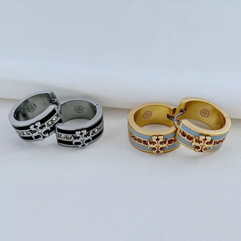 Tory Burch Gold Plated Double Round Enamel Earrings